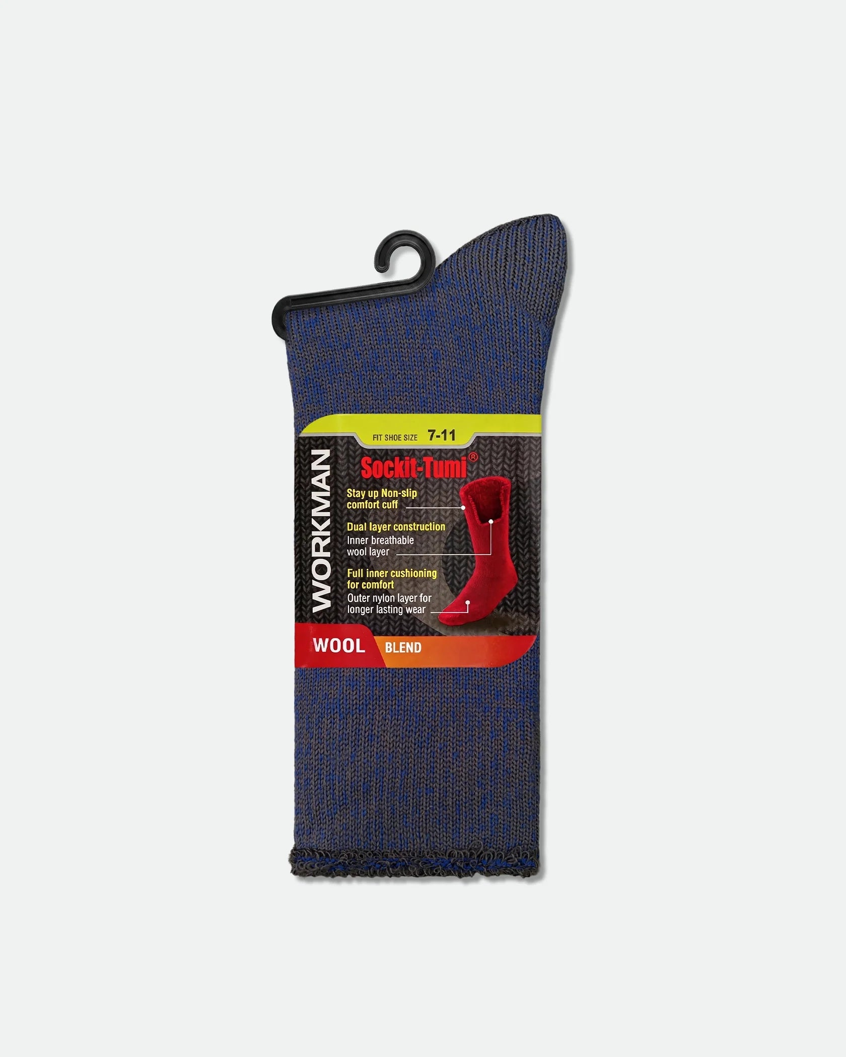 Mens Workman Wool Work Socks Blue Grey Marle 7-11 - Packaging