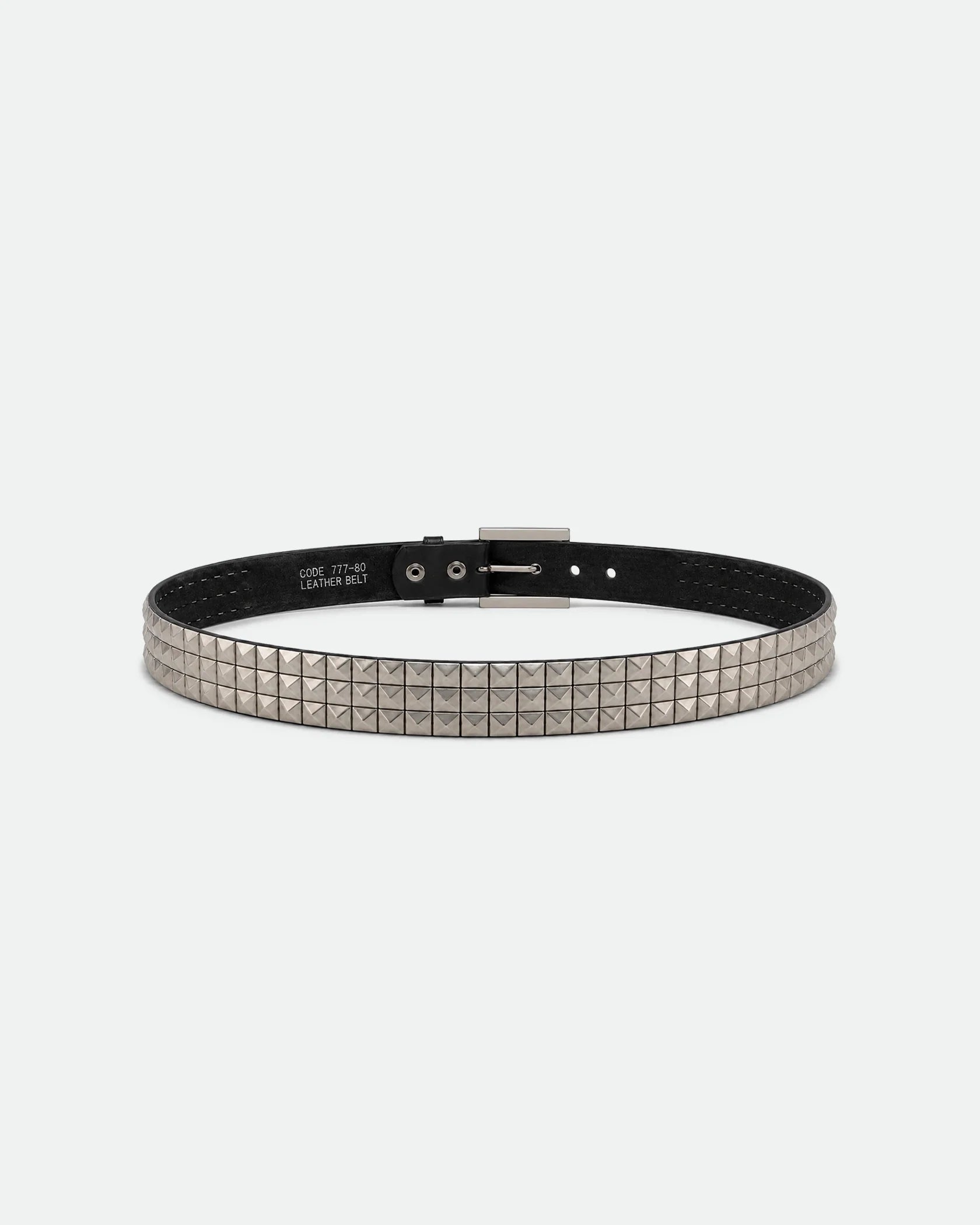 Y2K Tattoo Graphic Belt Black Twin-Row Pyramid Studs 38mm - Back