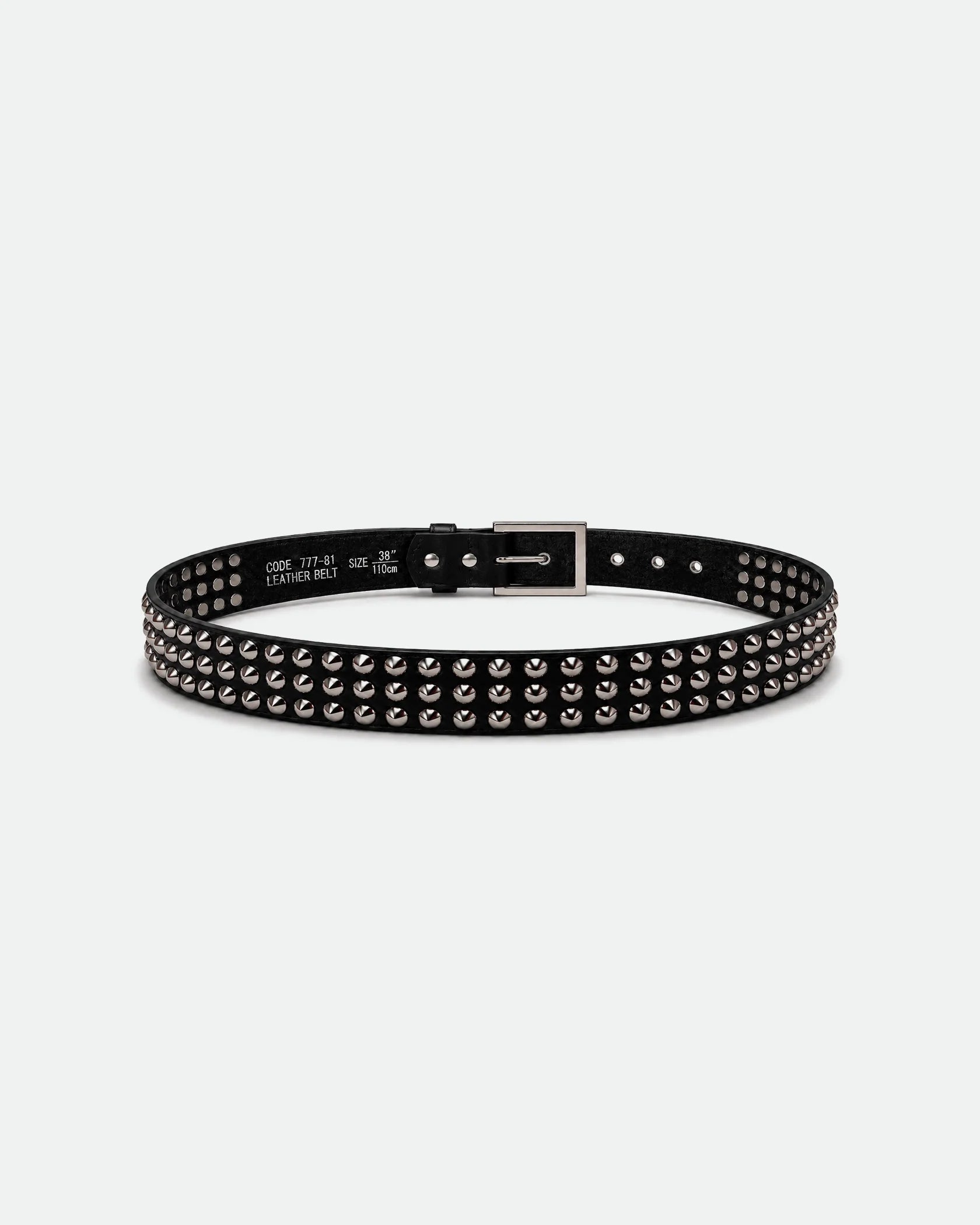 Y2K Tattoo Graphic Belt Black Triple-Row Pyramid Studs 38mm - Back