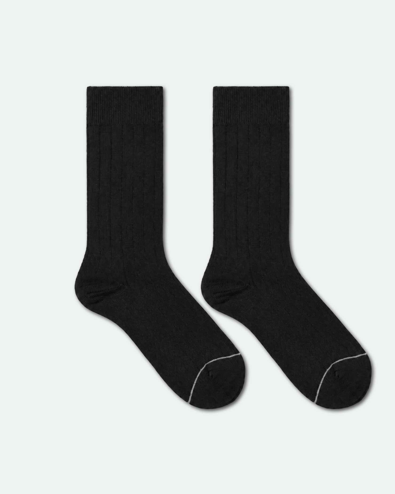 Men's Fine Narrow Rib Knit Crew Socks Black - Label