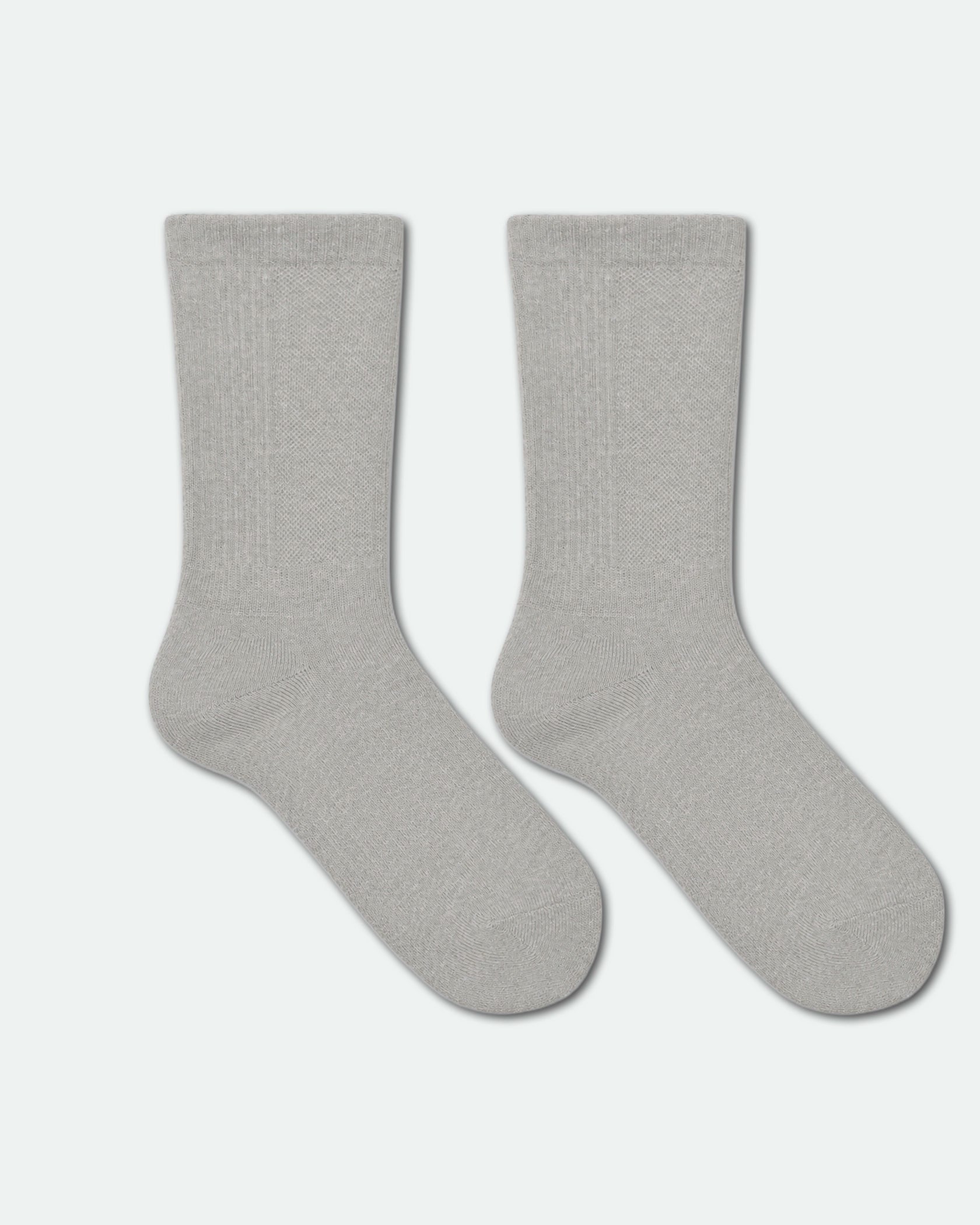 Men's Wide Cuff Waffle Textured Knit Crew Socks Light Grey - Label