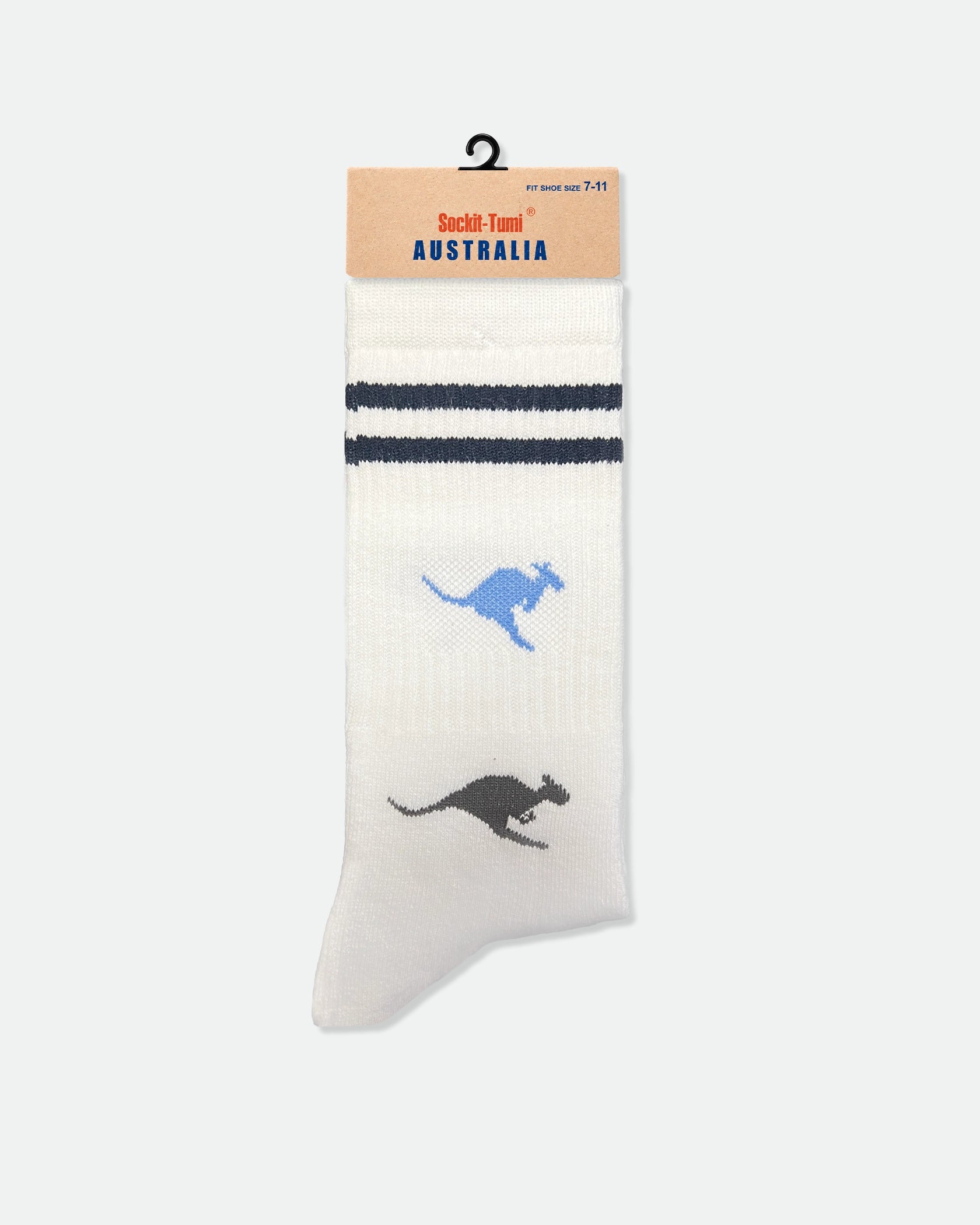 Men's Australian Souvenir Crew Socks — Kangaroo Varsity Stripe White