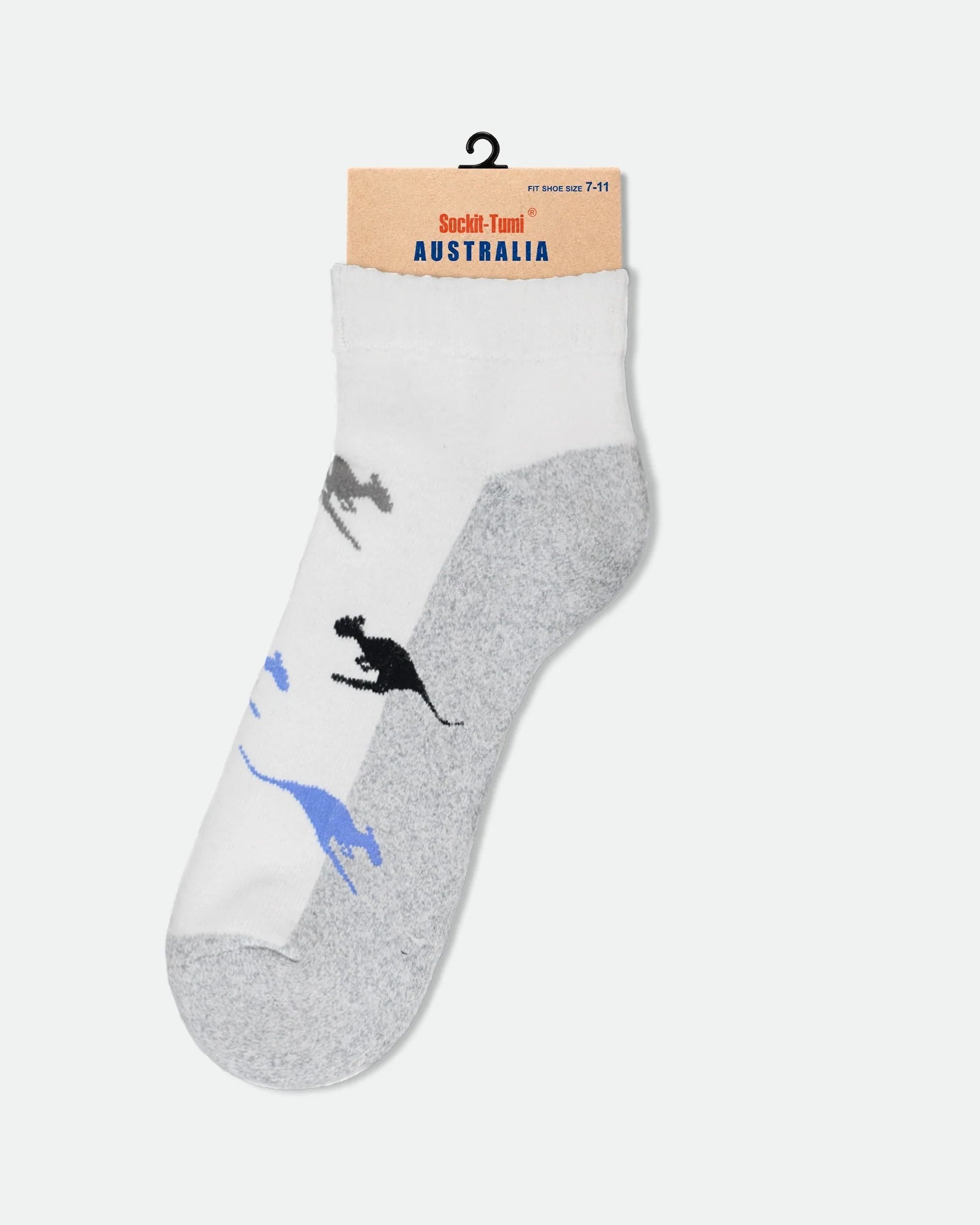 Mens Australian Souvenir Half Cushion Ankle Sport Socks Kangaroo Silhouettes White Grey 7-11